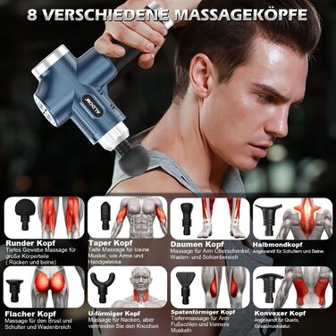 ALDOM Electric Massage Gun - Muscle Therapy Device with 30 Speed Settings & 8 Attachments - Blue