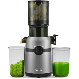 Fretta Slow Juicer with 108mm Opening & 1L Capacity, Juicer for Vegetables and Fruits - Test Winner, 200W Electric Juice Press with Cold Press, Easy Cleaning and Quiet Motor, BPA-free (Gray, 1L) 1L Gray