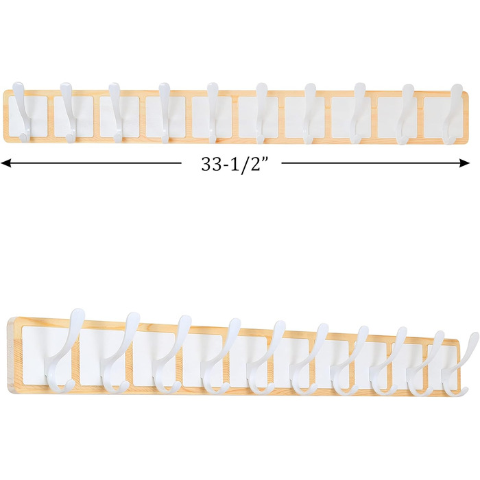 SKOLOO Coat Rack Wood - 44cm, Engraved Design, Sturdy Wall Hooks with 6 Hooks, for Hanging Clothes, Coats, Hats, Jackets, Scarves, Backpacks, Hook Rail Wood All White