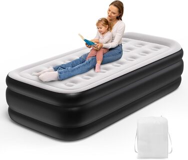 Надувний матрац односпальний з електричним насосом (Чорний, Twin)