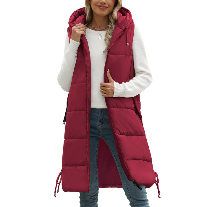 Жіноча тепла куртка Tuopuda з капюшоном на осінь/зиму, тепла куртка з пуху, куртка-трансформер на блискавці, куртка з капюшоном, зимова куртка для активного відпочинку, жіноча куртка з довгими рукавами (бордовий, S)