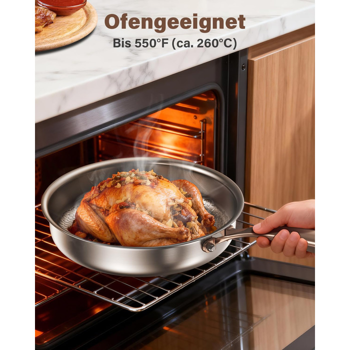 Пательня сталева 28 см Titan, не покрита, індукційна, з ручкою з рожевого золота, 18/10, для всіх типів плит та посудомийки, без PTFE/PFOA