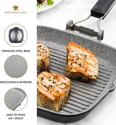 MasterClass Induction-Safe Non-Stick Grill Pan with Folding Handle, 20 cm (8