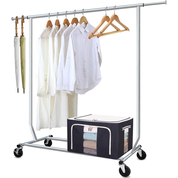 Camabel Clothes Rack with Wheels, 303lbs Clothes Stand, Metal, Adjustable Length 130-189cm (51-75in), Stainless Steel, Wheels, Rolling Garment Rack, Extendable, Clothes Hanger with Brake, Metal Wardrobe Stand
