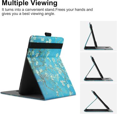 Захисний чохол для Kindle/Kobo/Tolino/Pocketbook/Sony eReader 6-6.8-7 дюймів з петлею, квітковий дизайн