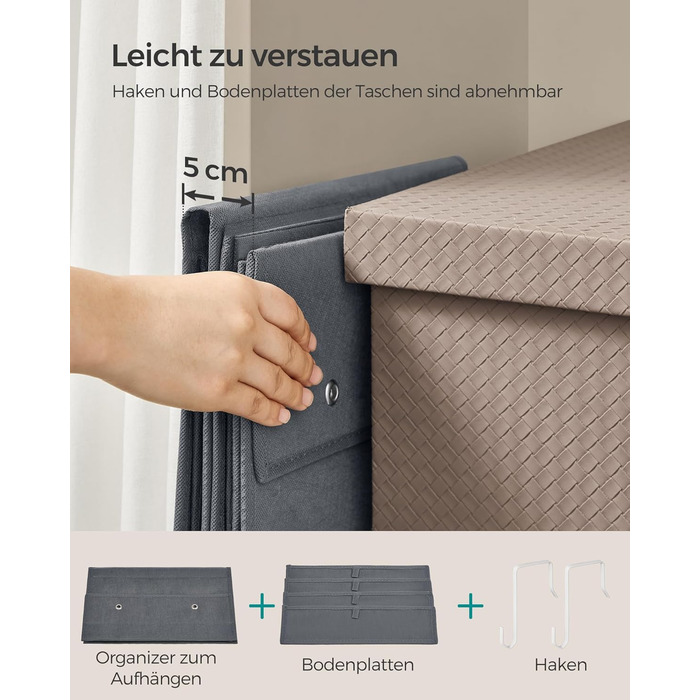 Органайзер для шафи SONGMICS з 4 кишенями, навісна полиця, органайзер для гардеробу, навісне зберігання, органайзер для дверей, спальня, вітальня, 2 x 33,5 x 00 см, RDH04G (2, сірий шифер)