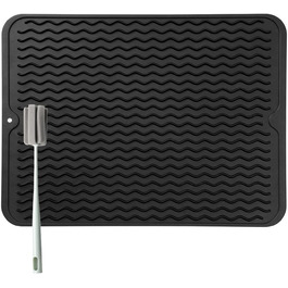 Силиконова підставка для посуду - 50 x 40 см. Без BPA, стійка до нагріву, не слизька. Підставка для сушіння посуду, чорна.