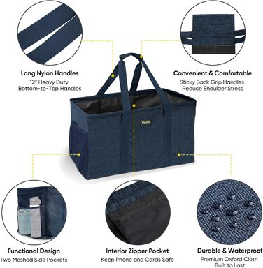 BALEINE Extra Large Multi-Purpose Shopping Bag with Wire Frame for Storage (1-Pack, Blue)