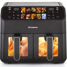 Аерофритюрниця Air Fryer 9л 2000 Вт, двокамерна фритюрниця з гарячим повітрям та термоізольованими ручками, чорна (901-schwarz)