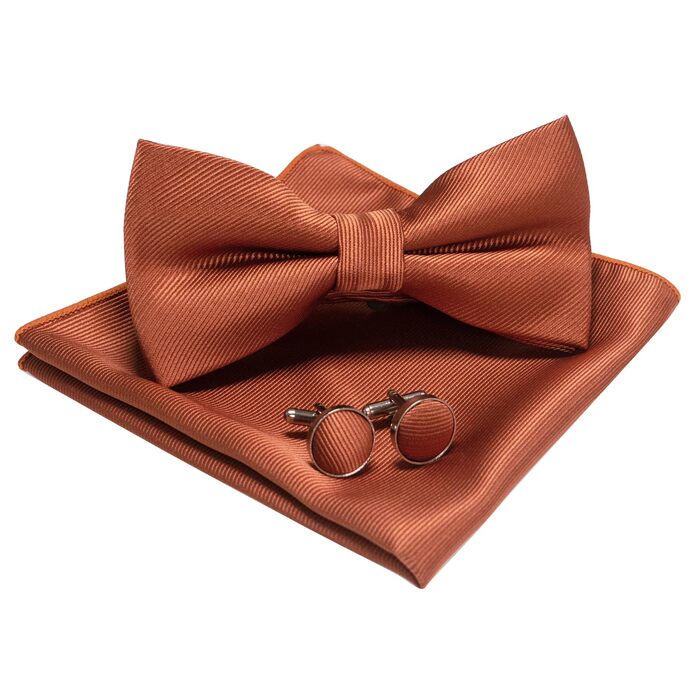 Метелик чоловічий JEMYGINS регульований, шовковий, однотонний (бордовий) з манжетними запонками та нагрудною хустинкою в подарунковій коробці