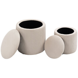 HOMCOM 2-Pack Storage Ottomans with Lid - Footstools with Removable Cover in Corduroy-Look Cream White 40 x 40 x 41 cm | Aosom