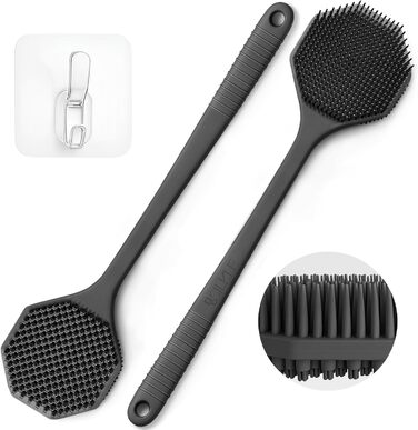 Силіконовий скребок для спини з довгою ручкою - восьмикутна щітка для тіла для душу, ванни та пілінгу. Очищення шкіри, пілінг спини та ніжний силіконовий губка. Легке миття тіла.