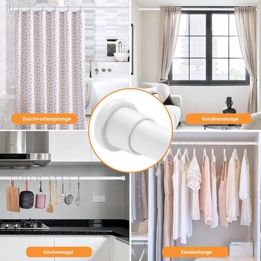 Штанга для душу без свердління 73-224 см, висувна для ванної кімнати, душу, вітальні, біла