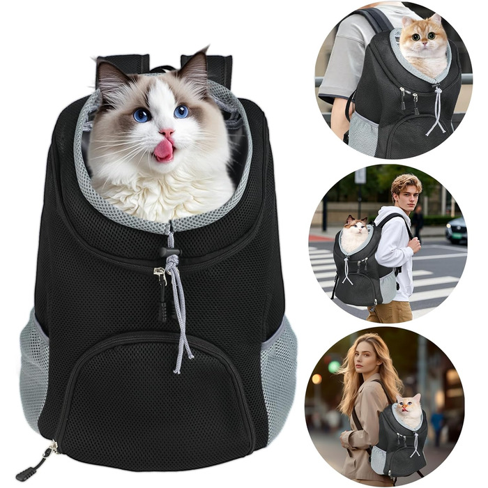 Рюкзак для тварин 3-7 кг - регульований, дихаючий, з передньою кишенею для собак та котів - дизайн 