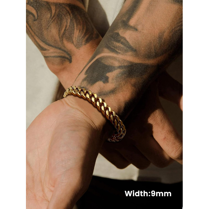 Чоловіча ланцюжок-браслет Bestyle з нержавіючої сталі, 5/7/9/12.5 мм, 19/21/23 см, стилі Miami, з подарунковою коробкою