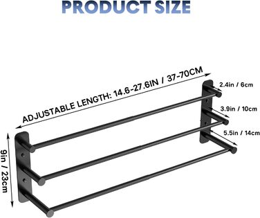 Тримач для рушників Lannvan без свердління, висувний 37-70см, нержавіюча сталь, для ванної кімнати/кухні, 2 способи встановлення, чорний