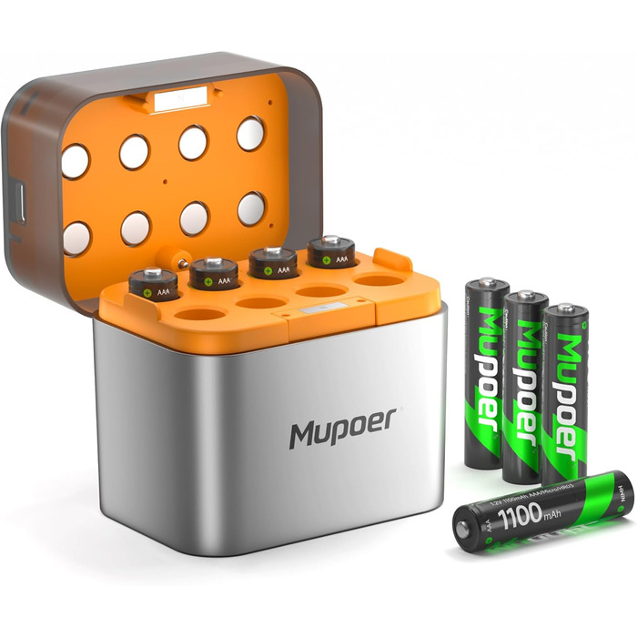 Акумулятори AAA NiMH 1.2V 1100mAh з зарядним пристроєм (16 шт.) - сумісні з Gigaset, іграшками, раціями, камерами