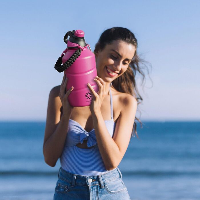 Fjbottle Stainless Steel Water Bottle 1900ML with Magnetic Lid, BPA FREE, Leak-Proof, Double-Walled Thermo Metal Bottle - Suitable for Carbonated Drinks, Sports Water Bottle for University, Fitness, Camping, Outdoor (Magenta)
