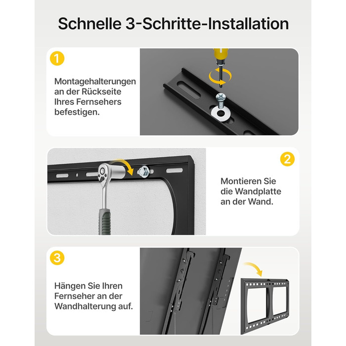 Кріплення для телевізора monTEK Heavy Duty, настінне кріплення для телевізорів 37-140 дюймів, до 136 кг, ультратонкий профіль 32 мм, сумісне з дерев'яними стійками 406/450/600 мм, VESA до 1200x800 мм, регульоване нахилом