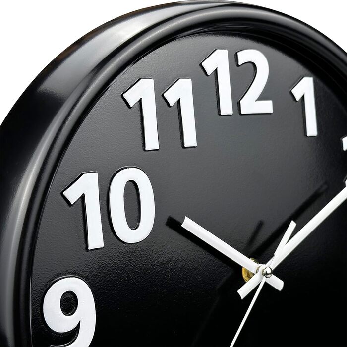 Plumeet 40.6cm Extra Large Wall Clock, Non-Ticking Silent Quartz Decorative Clocks, Modern Style Good for Living Room, Kitchen, Living Room, Bedroom, Office, Large 3D Number Display (White) (30 cm, Black)