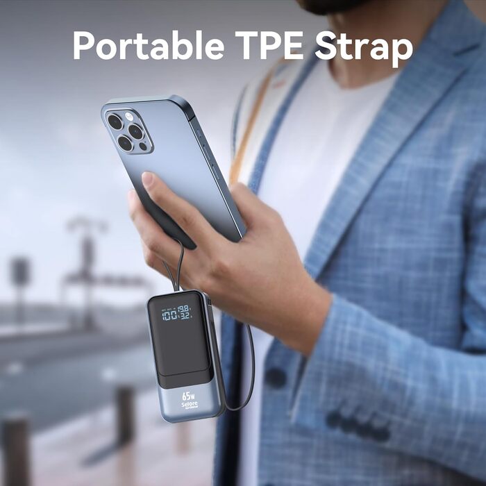 Power Bank Selore&S 65W з USB-C, 4 порти, для ноутбуків, MacBook, iPad, iPhone, Galaxy, Steam Deck, дронів, чорний