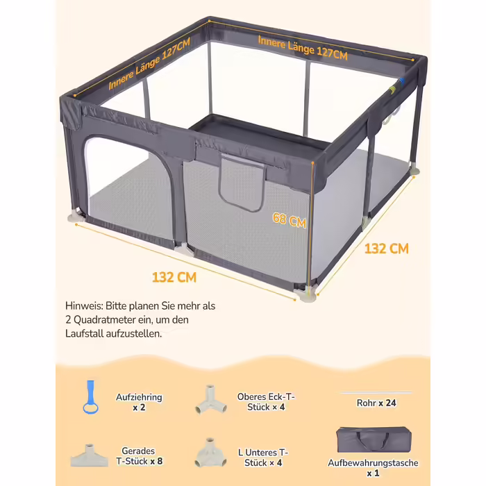 Dripex Playpen Baby 120x180cm, Playard Baby 300D Oxford Fabric, Baby Playpen with Breathable Mesh, Large Safety Play Area, Playpen, Grey
