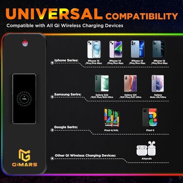 Килимок для миші ігровий Gimars RGB XXL, 800x300x5 мм, з підсвічуванням 12 LED, вологостійкий, з гумовою основою, чорний