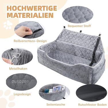 AutoZen Dog Car Seat for Medium to Large Dogs up to 54 lbs - Washable & Removable Pet Seat Cover for Back Seat, Grey