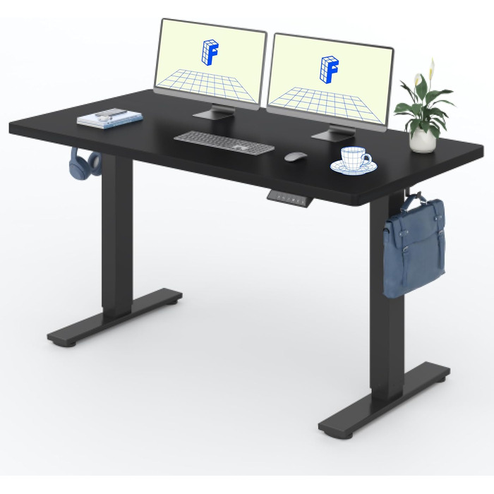 Регульований за висотою стіл FLEXISPOT 160x80 см з гачками та 25 мм стільницею, LED-дисплеєм та функцією пам'яті (Чорний)