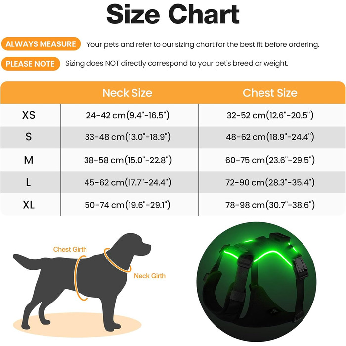Світловідбиваючий нашийник для собак великих порід з LED підсвічуванням, акумуляторний, регульований, 3 режими освітлення, висока видимість (Чорний, XS)
