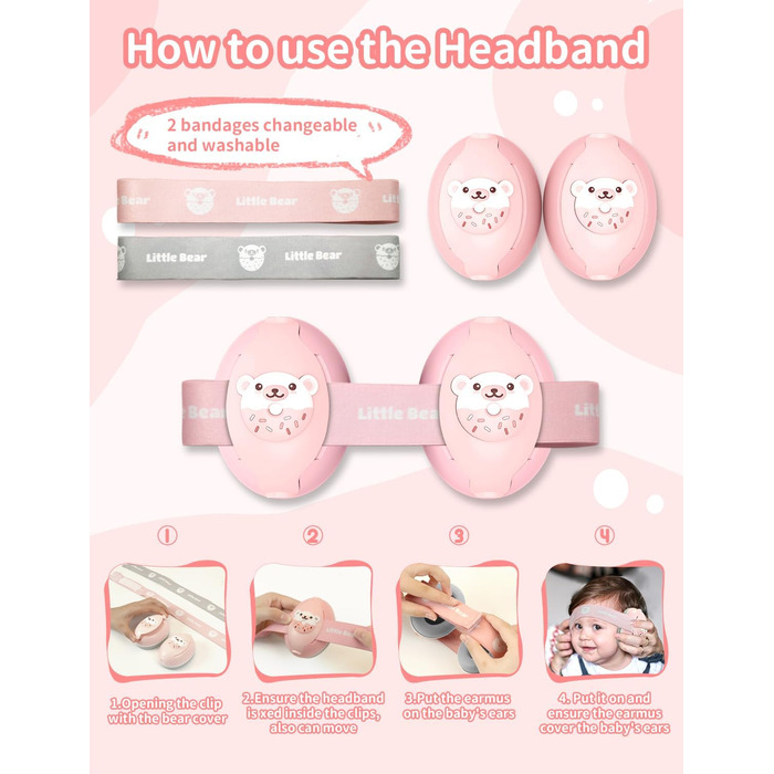 Навушники для дітей Baby Gehörschutz - 2-в-1, захист вух, зменшення шуму, регульоване наголов'я (Рожевий)