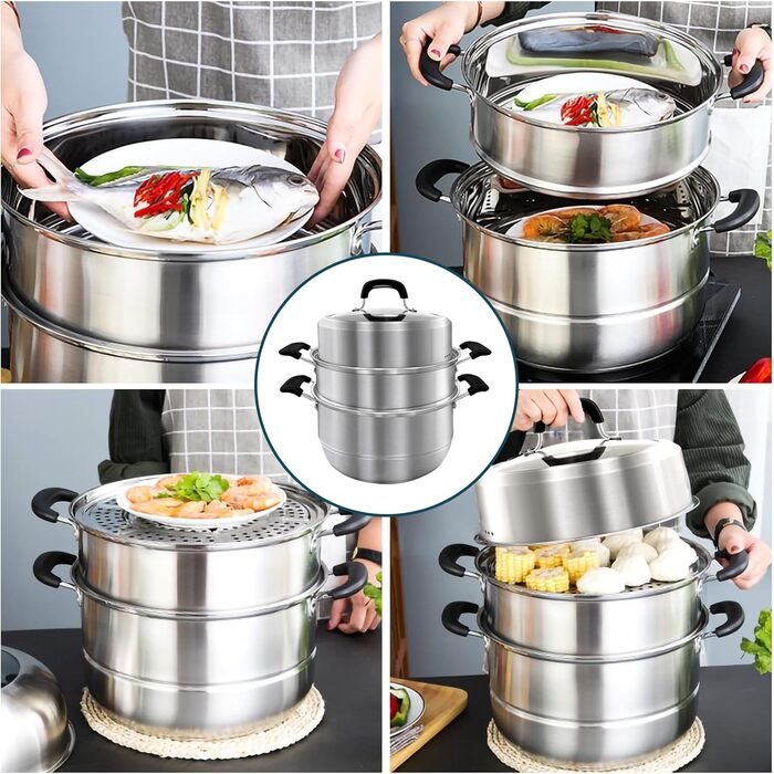 Пароварка MANO, 30 см, з нержавіючої сталі, 2-ярусна, для овочів, м'ясних продуктів та соусів
