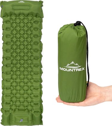 MOUNTREX Isomatte - туристичний килимок, надувна матрац для кемпінгу, 700г, з насосом, компактний, самонадувний, зелений