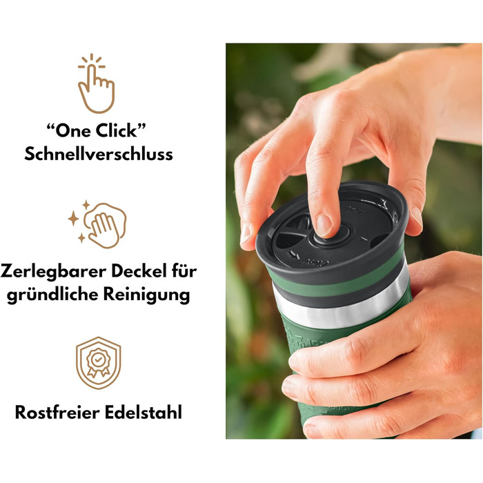 Термокружка Milu для кави з собою 370 мл, 450 мл, з подвійними стінками, з нержавіючої сталі, 100% захист від протікання, для автомобіля, travel mug (оливковий, 370 мл)