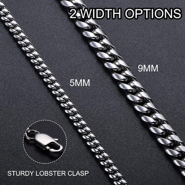 Чоловічий браслет Cassieca з нержавіючої сталі, панцерна/кубинська ланцюгова браслет, 5 мм/9 мм, 17/21/23 см, хіп-хоп, реперський стиль, модні прикраси, подарунок у коробці