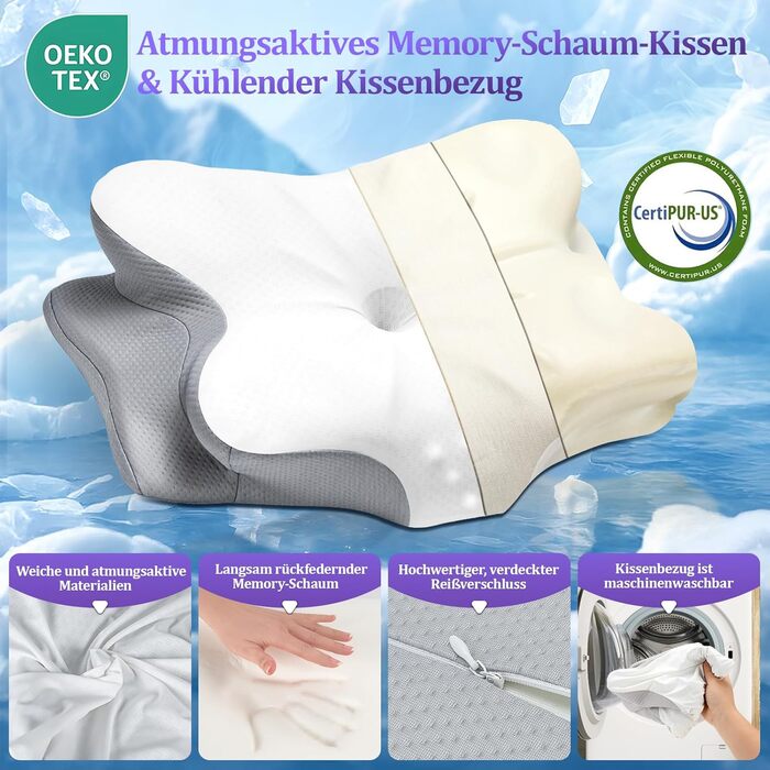 Подушка для шиї з Memory Foam - Ортопедична подушка для сну, бічних, спинних та тих, хто спить на животі. Підтримка шиї.
