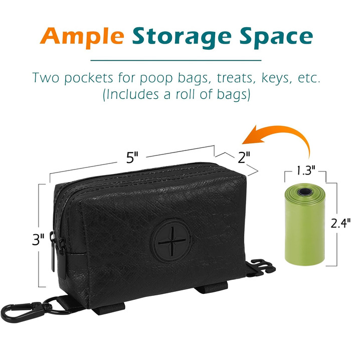 Диспенсер для собачих відходів PetBonus, водонепроникний, з місткістю для ласощів та 15 пакетиків (Чорний)