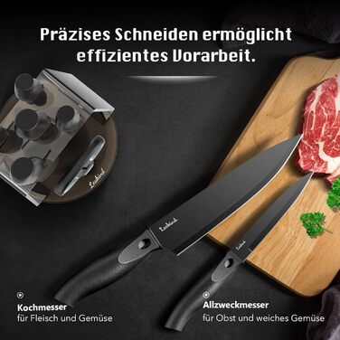 Набір кухонних ножів Messerblock Set, 8 предметів: ножі, ножиці, підставка для ножів. Ідеально для нарізання м'яса та овочів. Прозора підставка.