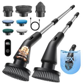Електрична щітка для чищення Leebein Spin Scrubber: водонепроникна (IPX7), з телескопічною ручкою, 7 насадками та 2 швидкостями для ванної, підлоги та кухні, чорна