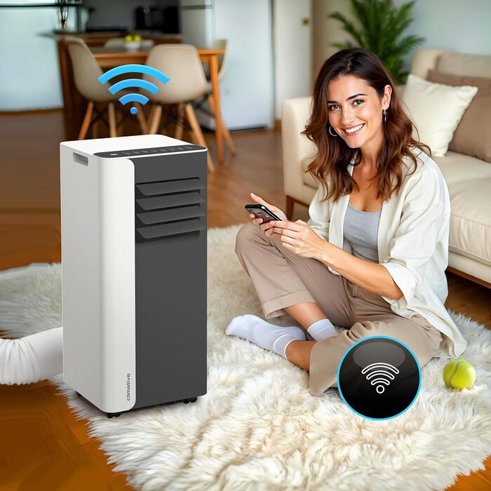 Мобільний кондиціонер 9000 BTU WiFi Tuya Smart, 2.6 кВт, 26 м², 3-в-1, з випускним шлангом, міні, комплект з ущільнювачем для вікна