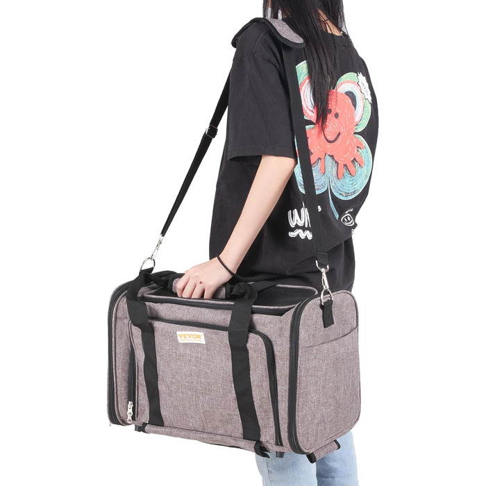 Тролей для собак VEVOR, складаний рюкзак для собак до 15,8 кг, переноска з оксфордської тканини 600D, 4 колеса, кишені для зберігання, ідеально для подорожей на авто та виїздів (сірий, 11 кг)