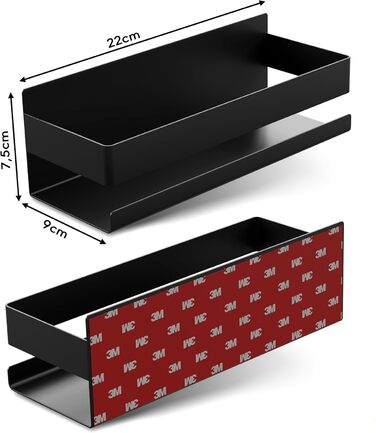 LIEBHEIM Shower Shelf Shower Basket Bathroom Shelf - Mounting with Industrial Adhesive Tape or Strong Adhesive - Bathroom Shelf - Stainless Steel S304 Black