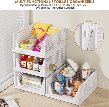 SNSLXH 5 Pack Stackable Closet Shelf Organizer, Multifunctional & Foldable Closet Organizer for Bathroom, Kitchen, Closet Storage, Space-Saving Closet Drawer Storage Box, White