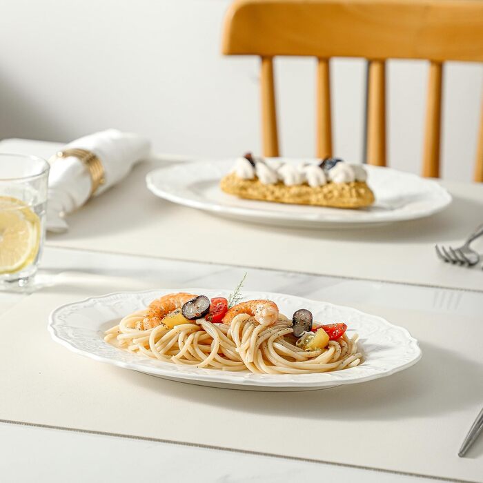 Набір сервіровочних тарілок UIBFCWN, 8 штук, порцеляна, білі, 25,4 x 15,2 см. Ідеально для десертів, суші, закусок, салатів та тортів.