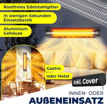 Інфрачервовий обігрівач KESSER® 2500W з пультом керування, 3 режими, миттєвий нагрів, кріплення на стіну, для тераси, кварцовий, з захисним чохлом, таймер, антрацит