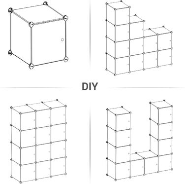 SONGMICS Regal System, Shoe Rack, Set of 16 Cubes, Plastic Closet Organizer with Doors, Plug-in Shelf, Storage for Clothes, Shoes, and Books, Easy Assembly, LPC443G01 (12 Cubes (93B x 123H cm), White)