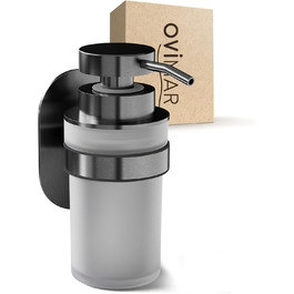 ovimar Soap Dispenser Veotind | Gunmetal | Wall Mounting without Drilling | Stainless Steel and Modern Glass | Large Opening | Suitable for Bathroom or Kitchen | Also Suitable as a Hand Sanitizer Dispenser