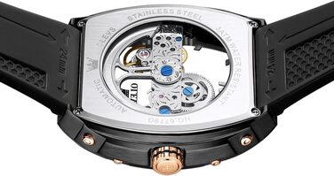 Чоловічий скелетон годинник OLEVS автоматичний, розкішний годинник зі сталі з великим циферблатом, календарем та підсвіткою, водонепроникний (Колір: Розове золото)