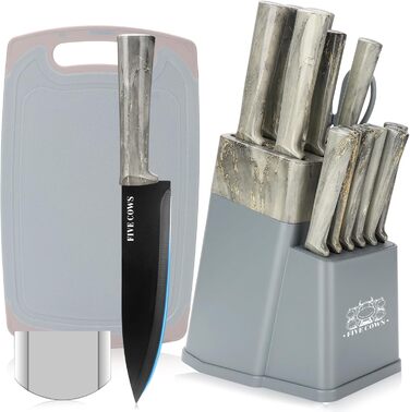 Набір кухонних ножів Messerblock з 16 частинами, з дерев'яною підставкою, дощечкою, захистом пальців, точилкою та кухонними ножицями, професійний набір ножів для дому (зелений, блакитний)