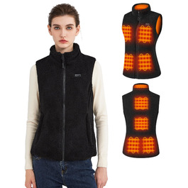 Тепла електрична жилетка для жінок з акумулятором 16000mAh, Sherpa, флісова жилетка для активного відпочинку та катання на лижах, чорна